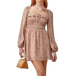 REFORMATION Dress Morris Long‎ Sleeve Floral Festival Babydoll Pink Floral 4